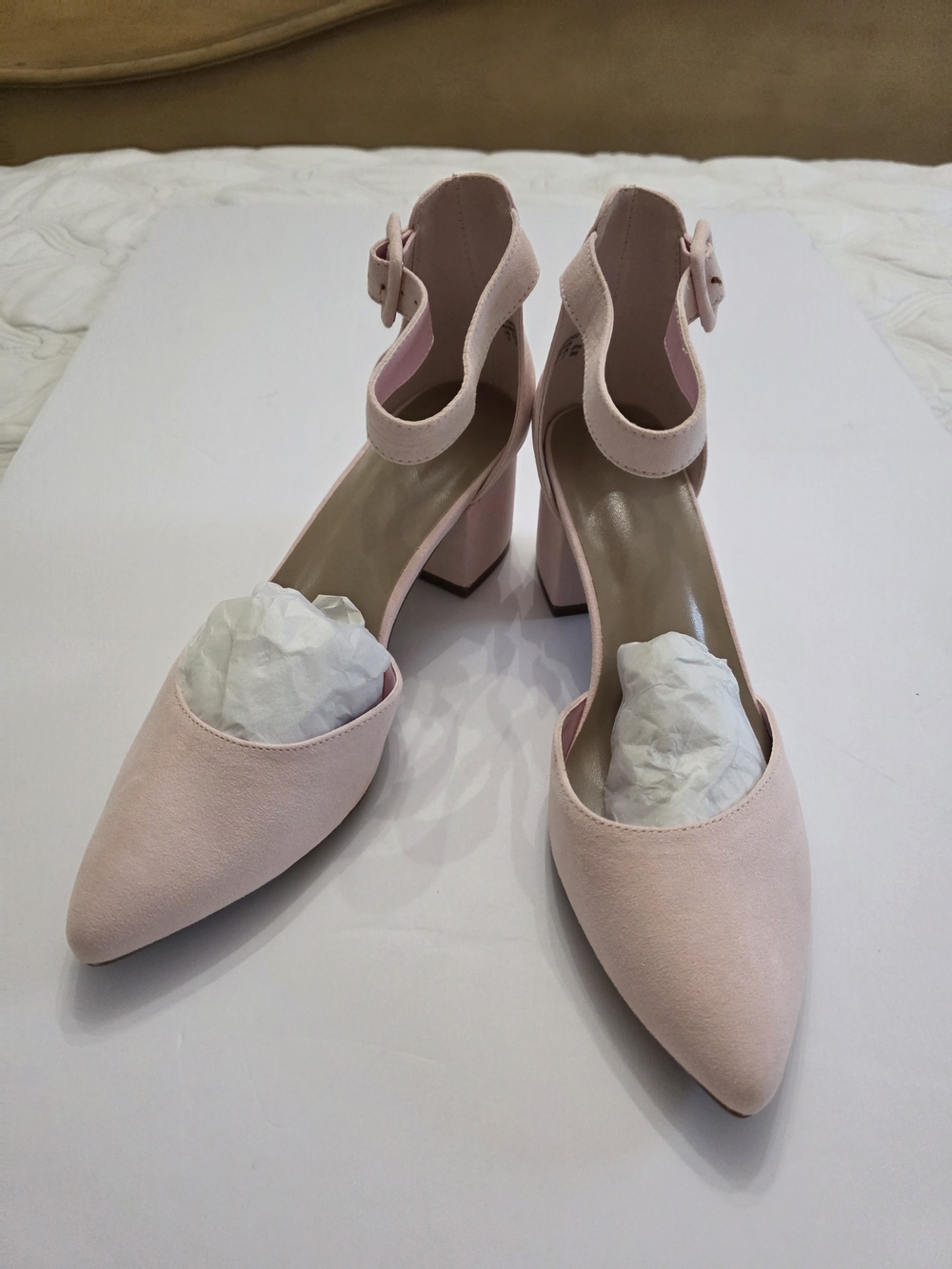 Women's Pink Block Heel Ankle Strap Pumps